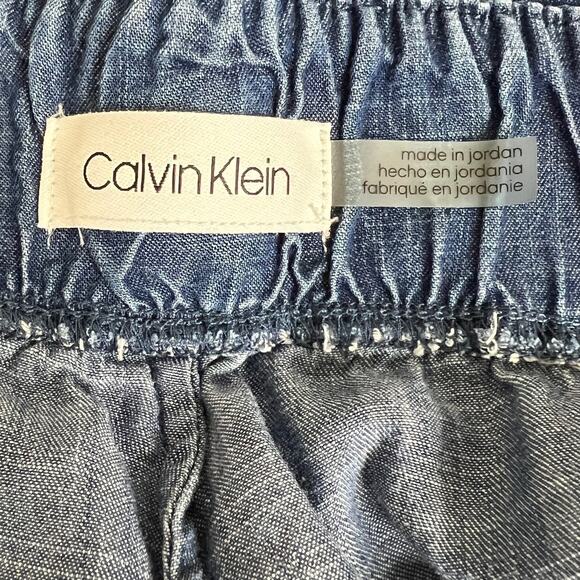 Calvin Klein Womens 3X Cropped Pants Blue Chambray Lyocell Self Tie Belt Pockets - Picture 4 of 5